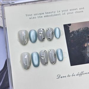 Nuevo Producto Lanzado, Uñas Postizas Hechas a Mano con Diseño Retro <span class=keywords><strong>de</strong></span> Ojo <span class=keywords><strong>de</strong></span> Gato, Color Caramelo Marrón Marmoleado, Negro y Dorado, Estilo Tortoiseshell, para Otoño-Invierno - Product Image 3