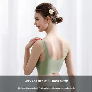 High Quality Seamless Wire Free Sports <b>Bra</b> for Women Adults Solid Knitted Breathable Thin Everyday 3/4 <b>Cup</b> Push-Up Removable - Product Image 4