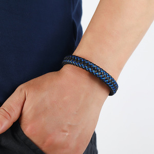 Hợp Thời Trang Da Bện Vòng Đeo Tay Làm xỉn Miễn Phí Biểu Tượng Tùy Chỉnh Thép Không Gỉ Từ Clasp Bangles Vòng Đeo Tay Cho Nam Giới - Product Image 2