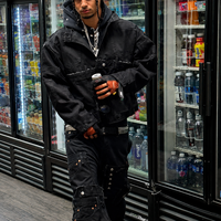 Ensembles de vêtements streetwear sur mesure pour hommes, comprenant des vestes en jean brut brodé coupe oversize et des ensembles de pantalons en jean épais