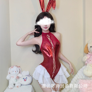 ชุดชั้นในเซ็กซี่ ประดับด้วยหนังแก้วแบบแพทเทิร์นต่อกัน สายรัดแบบกระต่ายสาว แต่งระบายไขว้ และดีไซน์เซ็กซี่แบบไม่ต้องถอดออก - Product Image 3