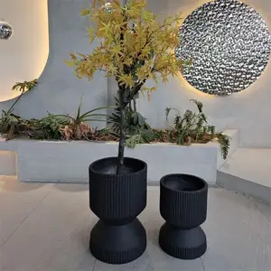 圆形黑色纤维粘土花盆花瓶装饰室内和花园装饰植物花盆