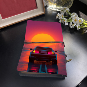 A6 fatto a mano Vintage Notebook 80 fogli sostituibili ideale per studenti Notebook per la vita del Campus con <span class=keywords><strong>auto</strong></span> sole palme stampa stradale - Product Image 3