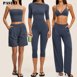 PASUXI Nouvel ensemble de sport pour <span class=keywords><strong>femme</strong></span> : short de <span class=keywords><strong>fitness</strong></span> à compression élevée, soutien-gorge de sport, <span class=keywords><strong>tenue</strong></span> de yoga à manches longues, grande taille, écoresponsable - Product Image 1