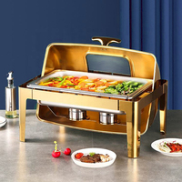 Plat à chafing rectangulaire de luxe doré, chauffe-plat de buffet à chauffage alcoolisé, contrôle automatique de la température, 1C, températures multiples
