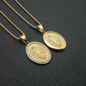 Hip Hop Religioso Joyería de Acero Inoxidable 18K Chapado en Oro Diamante de Imitación Bendito Santo Ave Virgen María Colgante Collar - Product Image 2