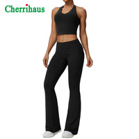 Ensemble de yoga deux pièces pour femme, style européen et américain, haut dos nu à licou et pantalon long évasé, séchage rapide, pour fitness, gym, course et sport