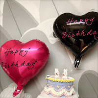 Vente en gros de ballons en aluminium noir rose rouge de 18 pouces en forme de coeur impression de joyeux anniversaire pour la décoration de fête d'anniversaire ballons