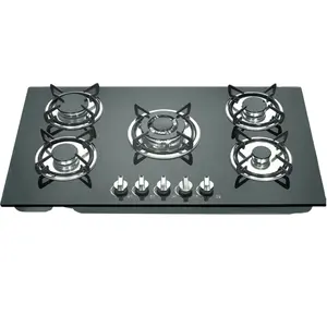 Popular big 5 burner gas cooker built in stove cooktop with hood LPG/NG enamel support SS water pan kitchenware