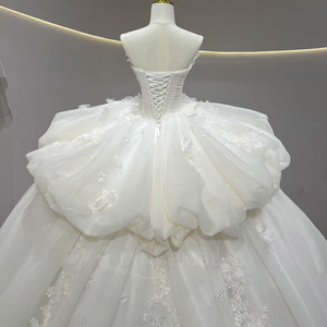 Robes de mariée JFH55 populaires sans bretelles, à volants, à fleurs 3D, style bouffant - Product Image 4