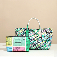 Sac fourre-tout pour femme SOLING, design original, luxe de niche, en PU tressé ; style rétro européen coloré, grande capacité, idéal pour les trajets quotidiens, ouvert