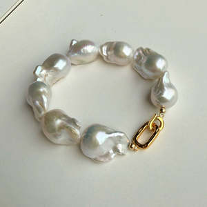 Pulsera WENCHI para Mujer, Perlas Barrocas Naturales en Forma de Cola de Pez, Bañada en Oro y Cobre, 15-16 cm, 30 g, DB2-12, Accesorio Artesanal - Product Image 1