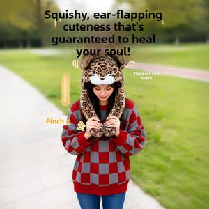 Chapeau d'extérieur en peluche courte automne/hiver, chaud, protection des <span class=keywords><strong>oreilles</strong></span>, motif mignon Panda & Renard avec <span class=keywords><strong>oreilles</strong></span> mobiles, taille universelle - Product Image 3