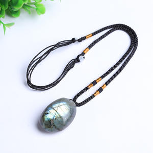 Wholesale Natural Raw Moonstone Labradorite Pendant Necklace Blue Moonlight Flash Stone <b>Braided</b> Rope Necklace - Product Image 2