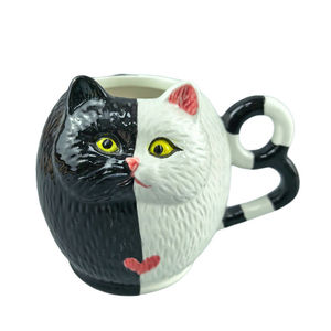 Tazza in Ceramica 3D a Forma di Gatto <span class=keywords><strong>Bianco</strong></span> e Nero - Graziosa Tazza per Caffè e Acqua con Design Riscaldante per Ragazze - Product Image 1