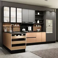 OPPEIN أثاث المطبخ الحديثة تصميم صفائح معدنية لامعة خزائن المطبخ