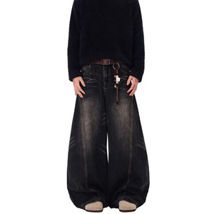 Pantalones vaqueros de pierna recta lavados Retro americanos de otoño 2025, pantalones de pierna ancha holgados de talla grande para hombre, pantalones de mezclilla de gama alta de tendencia - Product Image 2