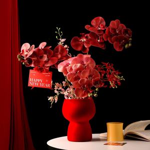 Jarrón de Porcelana Rojo con Diseño de Flores para el Año Nuevo, Decoración de Estilo Chino Moderno para Sala de Estar, Mueble de <span class=keywords><strong>TV</strong></span>, Ambiente Festivo de Año Nuevo - Product Image 2