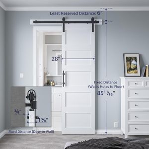 6FT hiện đại màu trắng trượt Barn Door phần cứng Kit 32in x 84in rắn PVC dễ dàng lắp ráp 5 Bảng điều khiển MDF nội thất phòng ngủ thiết kế - Product Image 2