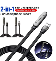 Nouveau câble de charge rapide Type-C 2-en-1 tendance de 1,5 m (240 W) avec support de téléphone 90° °   Coude 360 °   Rotation multi-angle pour iPhone