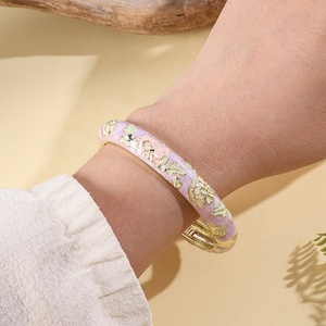 Trending Now Wholesale SSJ H999 Chinese Style Travel <b>Gift</b> Color Drop Spring Electroplated Christian Cloisonne Peony Bangles - Product Image 3