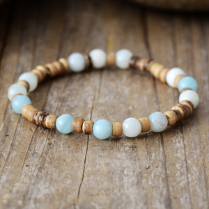 Natural Stone And Wood Beads Elastic <b>Bracelets</b> Unisex Retro Couple Jewelry Gift <b>Set</b> Yiwu Origin - Product Image 2
