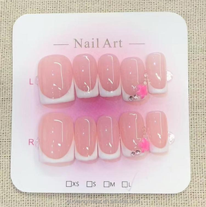 <span class=keywords><strong>Uñas</strong></span> Postizas Hechas a Mano, Cuadradas, Rosadas, <span class=keywords><strong>con</strong></span> Diseño 3D de Lazo, Flor y Diamantes de Imitación, <span class=keywords><strong>Uñas</strong></span> Acrílicas para Mujer - Product Image 5