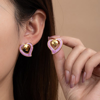 Boucles d'oreilles clous en acier inoxydable multicolores en forme de cœur MW Designer pour femmes, accessoires imperméables pour les oreilles, bijoux tendance