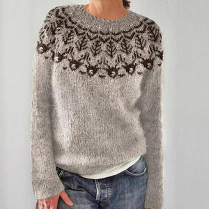 Maglione Lavorato a Maglia in Acrilico <span class=keywords><strong>da</strong></span> <span class=keywords><strong>Donna</strong></span>, Stile Europeo-Americano, Nuova Collezione Primavera, Best Seller, Girocollo, Abbinamento Colori, Vestibilità Ampia, Pullover alla Moda - Product Image 3