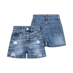 Pantaloncini Casual da ragazza con motivo a fiore <span class=keywords><strong>blu</strong></span> a vita media strappata con frange in stile Boho estivo 3Y-7Y - Product Image 1