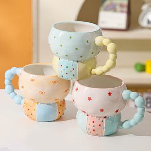 <span class=keywords><strong>Mug</strong></span> à eau, lait, jus, thé ou café en céramique esthétique, peint à la main, en relief, avec poignée perlée, grand format, cadeau mignon pour les fêtes - Product Image 4