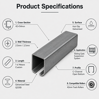 Rail en profil C 42x54x2,5 mm pour portail coulissant, tôle d'acier galvanisé (1-6 m) Système de suspension