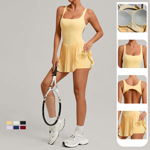 カスタムロゴ入りサマーレディースバックレススポーツドレス露出防止プリーツスカートアウトドアフィットネステニススカート - Product Image 2