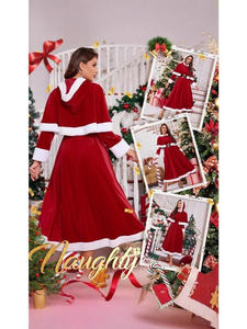<span class=keywords><strong>Robe</strong></span> maxi à capuche pour femme sur le thème de Noël, tenue de spectacle pour fête de Noël, rouge et blanc avec ceinture. - Product Image 3
