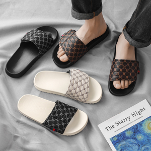Unisex Man Woman Breathe Hook and Loop PU Leather <b>Slide</b> Sandal Upper EVA Thick Sole Anti <b>slip</b> Indoor Home <b>Slide</b> Sandals - Product Image 5