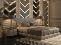 Lit King Size Luxe Matelassé à Points Diamant avec Tête de Lit Large pour Chambre Principale, Villa, Suite d'Hôtel ou Projet Hôtelier