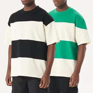 T-<span class=keywords><strong>shirt</strong></span> rayé de couleur contrastée, vêtements surdimensionnés, fabricant chinois de vêtements de sport, vêtements pour hommes, sur mesure, 220 g/m², coupe classique, coton - Product Image 1