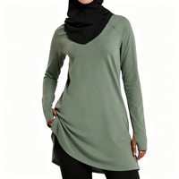 Tunique de sport modeste OEM personnalisée à manches longues, compatible hijab, avec trous pour les pouces, poches, séchage rapide, vêtements de sport modestes