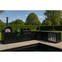 Toutes saisons Outdoor Camping Black Outside Bbq Kitchen Armoire de cuisine extérieure en acier inoxydable avec four à pizza, grill et évier