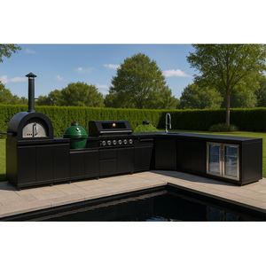 Toutes saisons Outdoor <span class=keywords><strong>Camping</strong></span> Black Outside Bbq Kitchen Armoire de cuisine extérieure en acier inoxydable <span class=keywords><strong>avec</strong></span> four à pizza, grill et évier - Product Image 4
