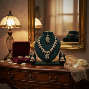 Gold Plated Fine Jewelry <b>Set</b> Necklace with Crystal Stone and <b>Pearls</b> Luxurious Necklace - Product Image 3
