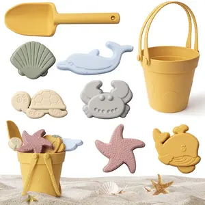 100% 食品グレードの子供シーサイドベビービーチおもちゃ水砂掘りシリコンサマービーチおもちゃセット