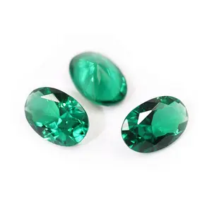 Blocos de pedras de gema, peças ovais esmeralda verde nano sintética com pedras naturais