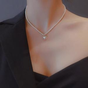 Collar de Perlas Estilo Francés, Versátil y Lujoso, con Colgante de Perlas Pavé, Cadena para Clavícula, Gargantilla para Mujer - Product Image 2