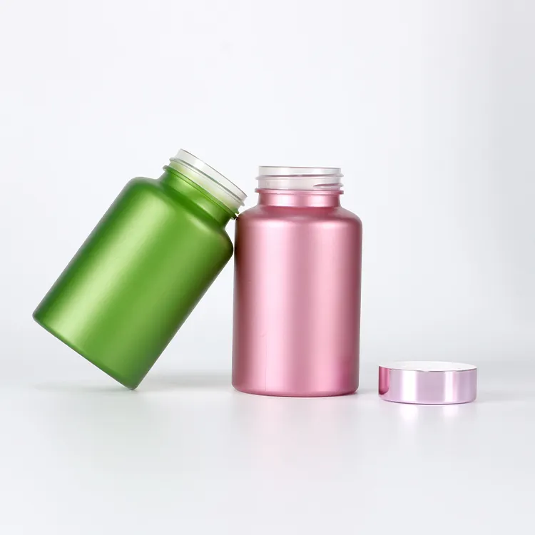 1 /2 oz 4oz PET sprey düz renk yeşil plastik Vitamin hap ilaç şişesi tıp plastik şişeler ile metal kapak alüminyum kap