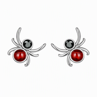 Boucles d'oreilles clous tendance en argent sterling 925 QX, motif araignée noire et rouge, zircon, collection Halloween, bijoux pour femme