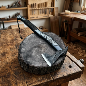 Hache Viking Nordique Industrielle Faite à la Main avec Manche en Bois Sculpté, Hachette à Double Lame, Outil de Survie pour le Camping et les Activités de Plein Air - Product Image 3