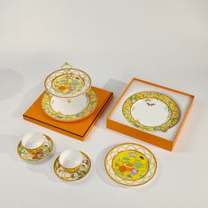Service de table en céramique jaune nordique moderne et en porcelaine, vaisselle à motifs pour mariage, promotion, vaisselle en porcelaine osseuse - Product Image 1