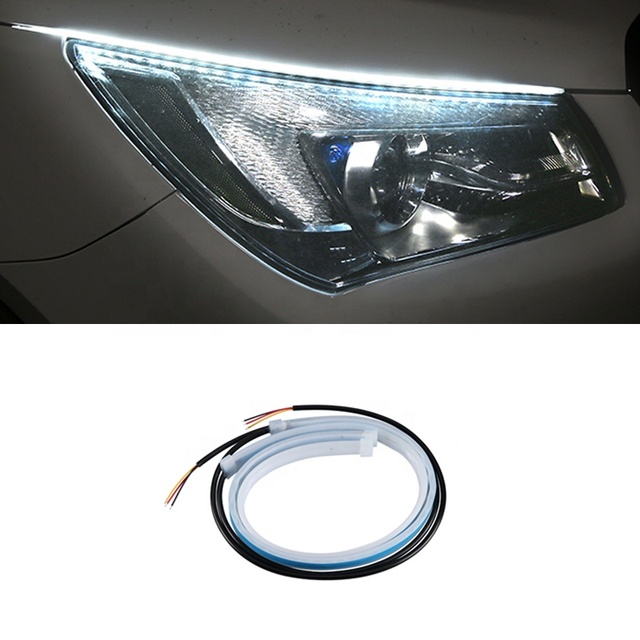 KLNT 30cm 45cm 60cm Car Flexible Drl Led Strip 12v White Amber Turn Light Headlights Drl Led Daytime Running Light