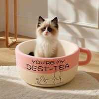 Fabricante divertido taza de café forma gato cama lavable camas para mascotas para cachorro y gatito al por mayor